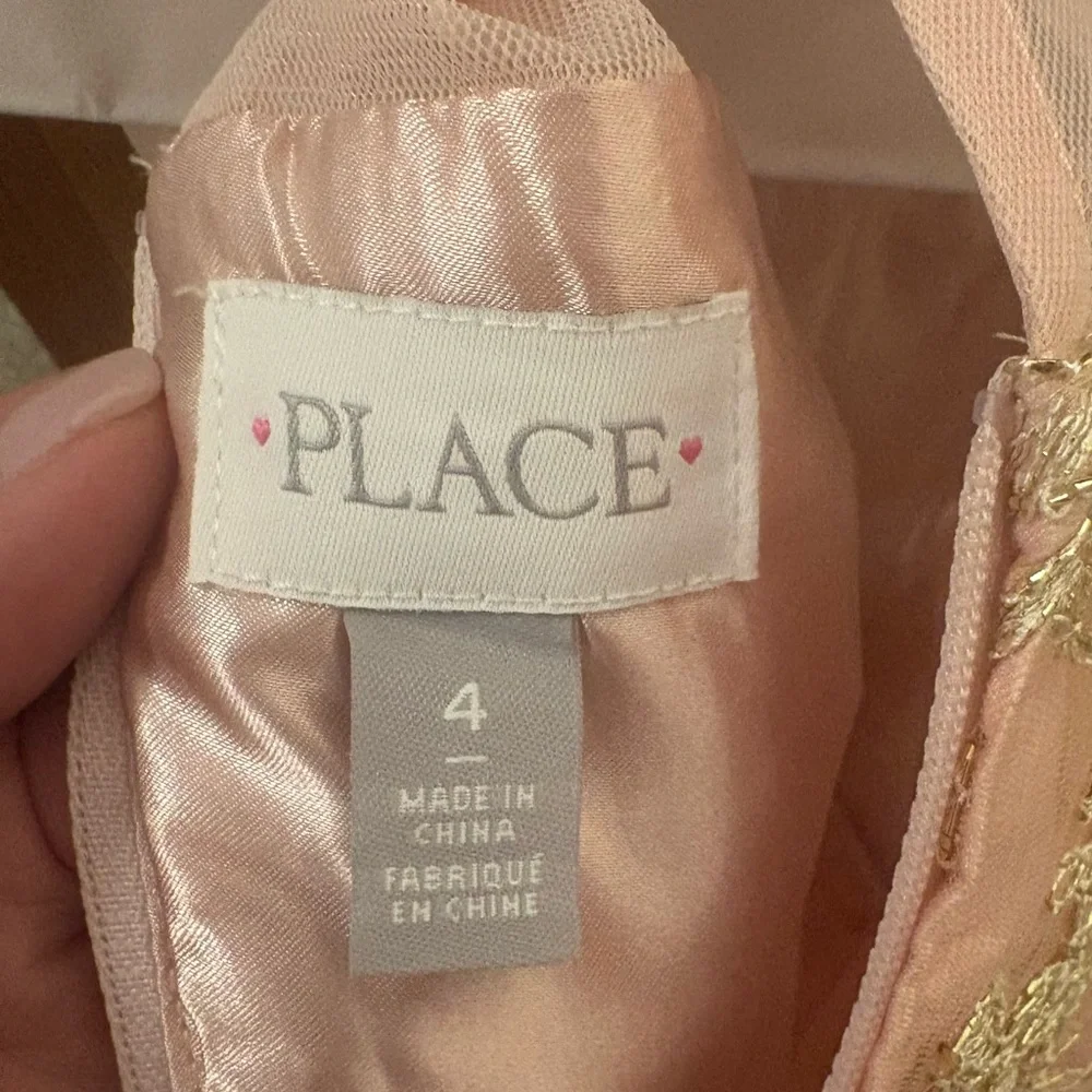 Place Girls' Blush Pink Tulle Dress with Gold Embroidery - Picture 2 of 5